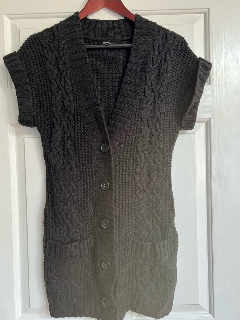 Express Black Cable-Knit Short-Sleeve Sweater